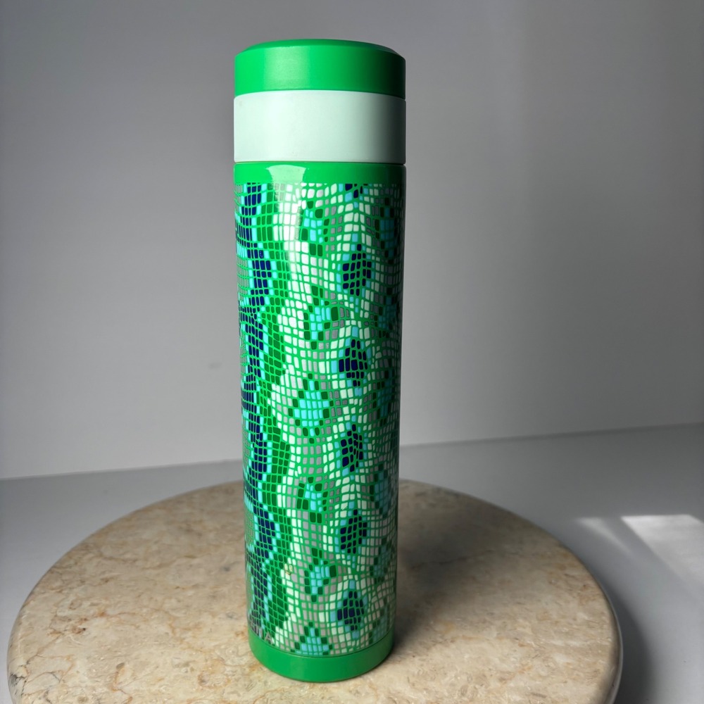 READ Teavana Tea Tumbler 16.9oz Green Snakeskin Stainless Steel Bottle MISSING